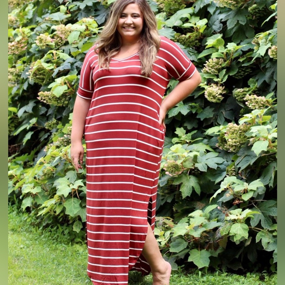 Red and White Striped Plus Maxi Dress